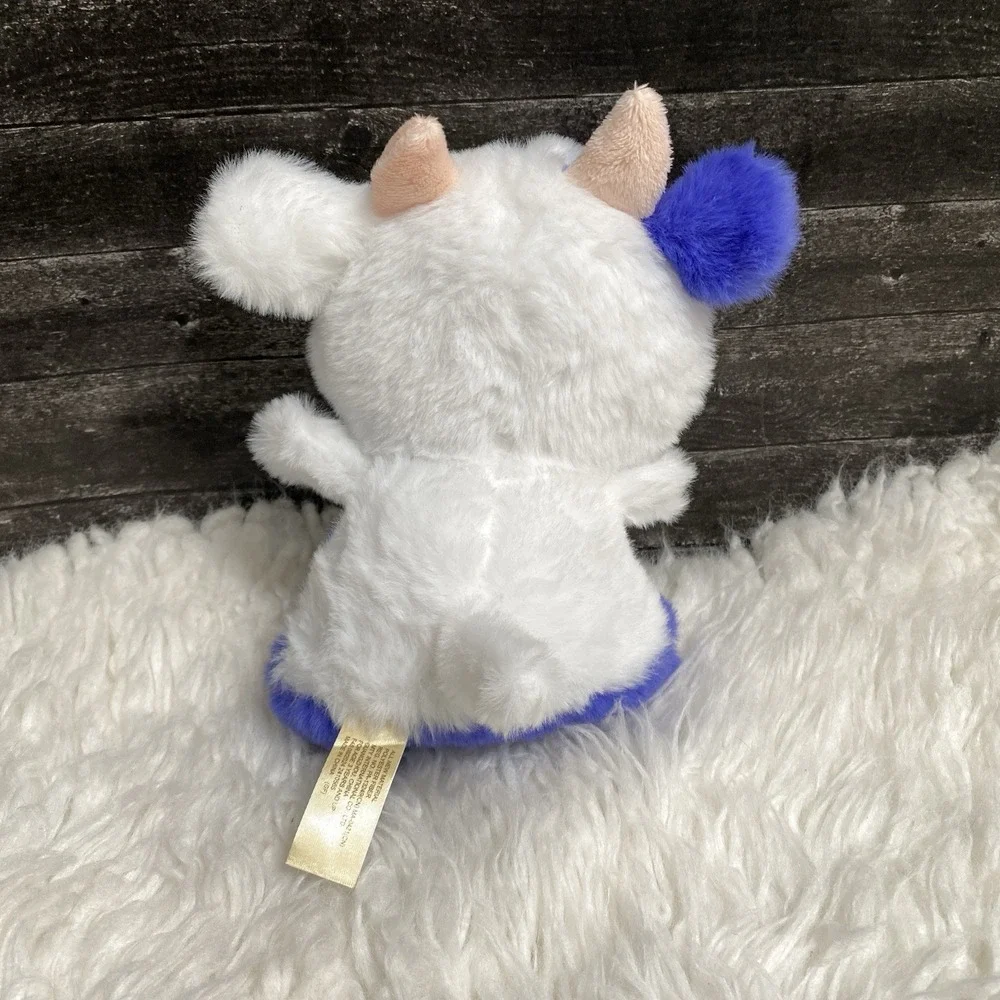 UNBRANDED SPOTTED COW CALF PURPLE BLUE WHITE STUFFED ANIMAL PLUSH TOY HEART EYE